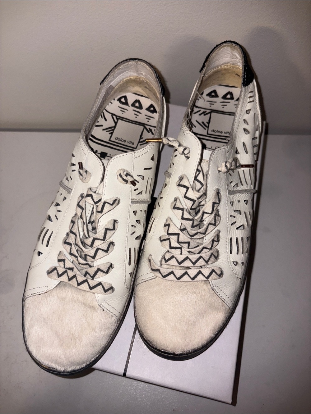 Dolce Vita White Patterned Leather Sneakers